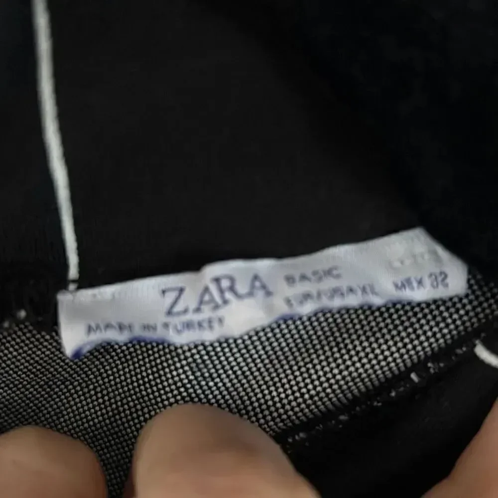 Zara black and white classy Check fitted stretch dress knit mock turtleneck ￼si